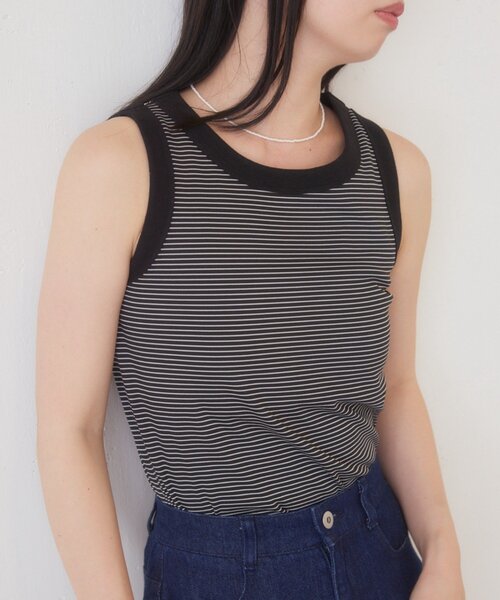 Kastane(カスタネ)の「【一部店舗限定】B ボーダーカップ付きタンクトップ(タンクトップ・レディース・サックスブルー/ブラック/ブラウン・FREE)」の1枚目の写真