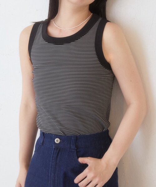 Kastane(カスタネ)の「【一部店舗限定】B ボーダーカップ付きタンクトップ(タンクトップ・レディース・サックスブルー/ブラック/ブラウン・FREE)」の5枚目の写真