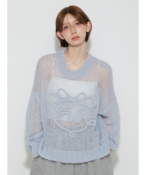 FURFUR(ファーファー)の「リボンロゴ刺繍セーター(ニット/セーター・レディース・グレー/ホワイト/サックスブルー・F)」の3枚目の写真