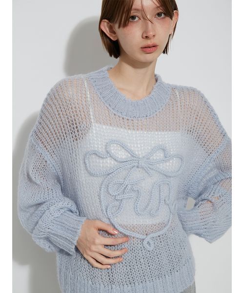 FURFUR(ファーファー)の「リボンロゴ刺繍セーター(ニット/セーター・レディース・グレー/ホワイト/サックスブルー・F)」の22枚目の写真