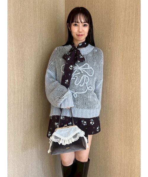 FURFUR(ファーファー)の「リボンロゴ刺繍セーター(ニット/セーター・レディース・グレー/ホワイト/サックスブルー・F)」の9枚目の写真