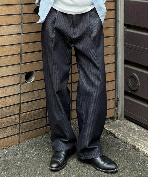 Chikashitsu +(チカシツプラス)の「【Chikashitsu +】stripe denim pants (2color) / 【チカシツプラス】ストライプデニムパンツ(デニムパンツ・メンズ・ブラック/ダークブルー・S)」の2枚目の写真