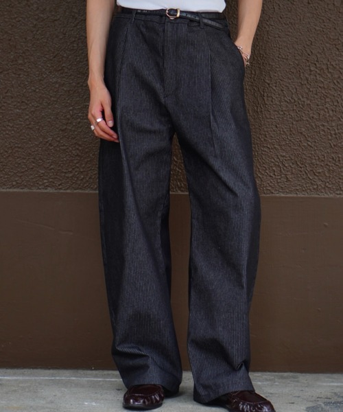 Chikashitsu +(チカシツプラス)の「【Chikashitsu +】stripe denim pants (2color) / 【チカシツプラス】ストライプデニムパンツ(デニムパンツ・メンズ・ブラック/ダークブルー・S)」の19枚目の写真