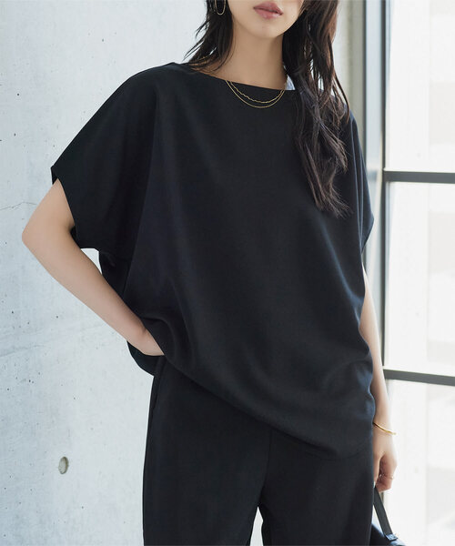 KOBE LETTUCE(コウベレタス)の「前後2way着痩せトップス(Tシャツ/カットソー・レディース・チャコール/アイボリー/ブラック・M)」の2枚目の写真