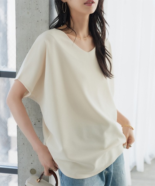 KOBE LETTUCE(コウベレタス)の「前後2way着痩せトップス(Tシャツ/カットソー・レディース・チャコール/アイボリー/ブラック・M)」の5枚目の写真
