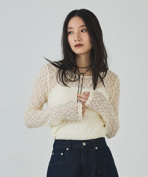 abahouse mavie(アバハウスマヴィ)の「チュールレースプルオーバー(ニット/セーター・レディース・ブラック/オフホワイト/ブラウン・フリー)」の6枚目の写真