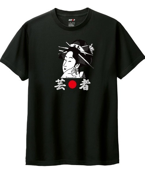 NIPOP（ニポップ）の「NIPOP（ニポップ） 半袖Tシャツ 芸者 ロゴ イラスト プリント インバウンド お土産 5.6オンス トップス カットソー レディース（Tシャツ/カットソー・レディース・ホワイト/ブラック/ヘザーグレー・L/M）」の2枚目の写真