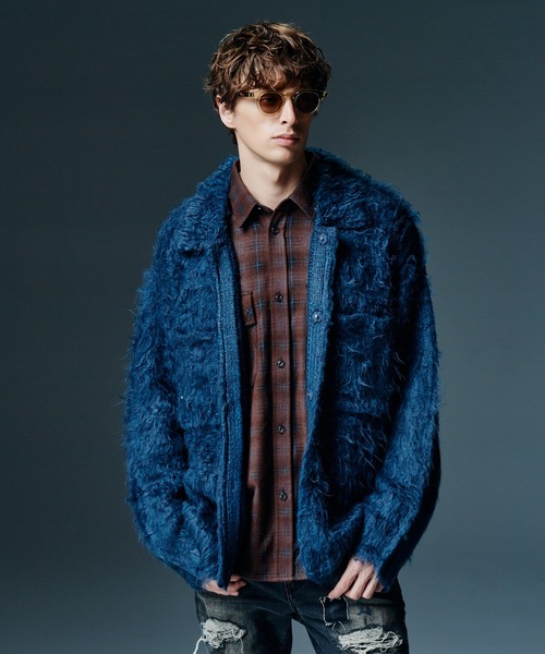 glamb(グラム)の「Shaggy Knit Shirt Cardigan / シャギーニットシャツカーディガン(カーディガン/ボレロ・メンズ・ブルー/ブラウン・S/M/L)」の2枚目の写真
