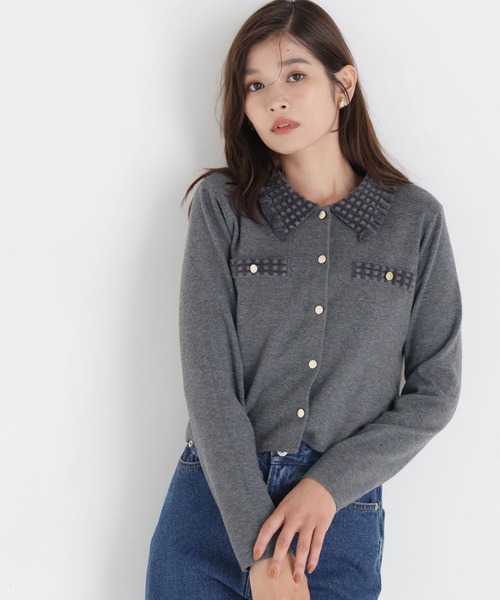 NATURAL BEAUTY BASIC(ナチュラルビューティーベーシック)の「モールカラーニットジャケット(カーディガン/ボレロ・レディース・チャコールグレー/ピンク/ブラック/オフホワイト・FREE)」の4枚目の写真
