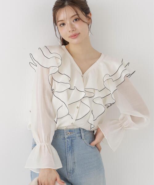 PROPORTION BODY DRESSING(プロポーションボディドレッシング)の「ボリュームラッフルブラウス / 1216210905(シャツ/ブラウス・レディース・ホワイト系その他/ブラック系その他/ブラウン系その他・FREE)」の2枚目の写真