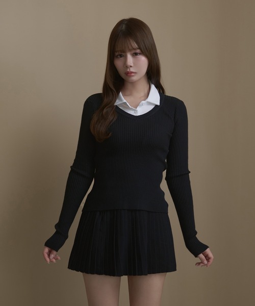 M DOLLY(エムドリー)の「Rib knit ivy setup / リブニットアイヴィーセットアップ(セットアップ・レディース・ブラック/アイボリー/グレー・FREE)」の2枚目の写真