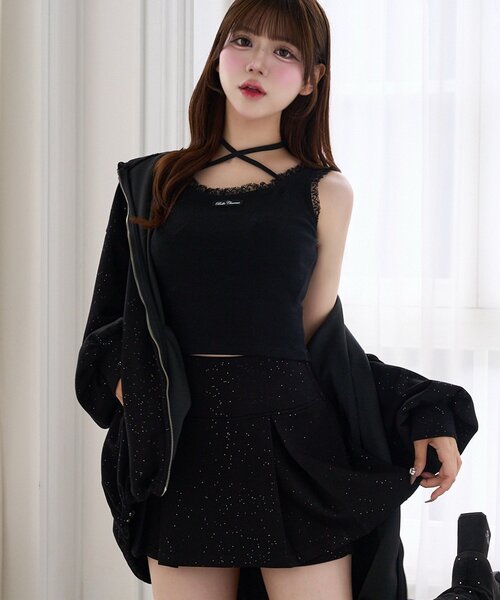Belle Charme(ベルシャルム)の「【Belle Charme】Logo Label Lace Tank(タンクトップ・レディース・チャコールグレー/オフホワイト/ブラック・FREE)」の3枚目の写真