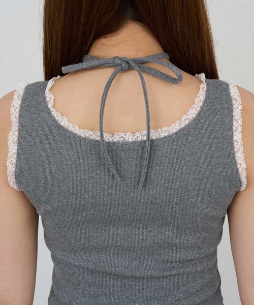 Belle Charme(ベルシャルム)の「【Belle Charme】Logo Label Lace Tank(タンクトップ・レディース・チャコールグレー/オフホワイト/ブラック・FREE)」の5枚目の写真