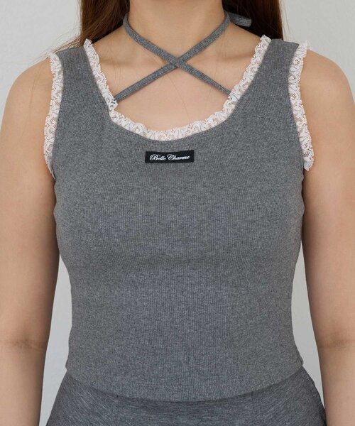 Belle Charme(ベルシャルム)の「【Belle Charme】Logo Label Lace Tank(タンクトップ・レディース・チャコールグレー/オフホワイト/ブラック・FREE)」の6枚目の写真