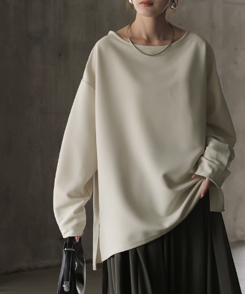 HUG.U（ハグユー）の「「ロンTなのにきれい見え」新感覚リップルT（Tシャツ/カットソー・レディース・イエロー/アイボリー/ブルー/ブラック/ベージュ・FREE）」の4枚目の写真