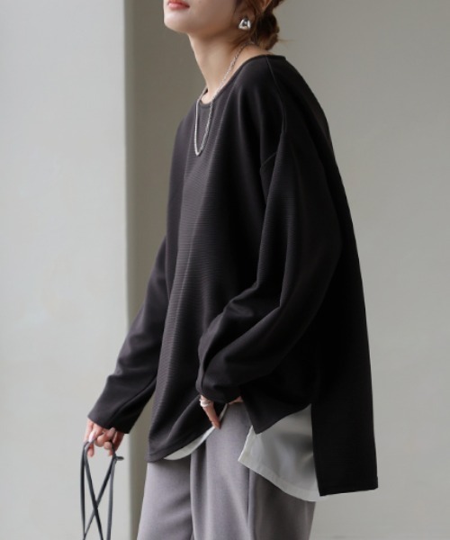 HUG.U（ハグユー）の「「ロンTなのにきれい見え」新感覚リップルT（Tシャツ/カットソー・レディース・イエロー/アイボリー/ブルー/ブラック/ベージュ・FREE）」の2枚目の写真