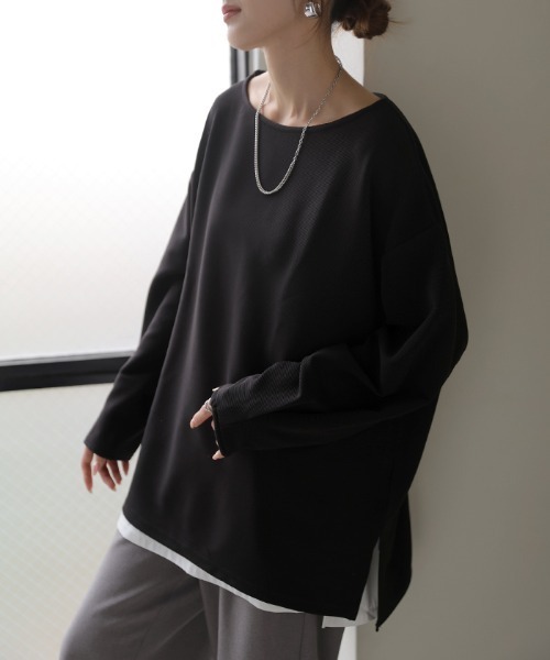 HUG.U（ハグユー）の「「ロンTなのにきれい見え」新感覚リップルT（Tシャツ/カットソー・レディース・イエロー/アイボリー/ブルー/ブラック/ベージュ・FREE）」の18枚目の写真