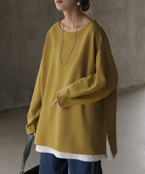 HUG.U（ハグユー）の「「ロンTなのにきれい見え」新感覚リップルT（Tシャツ/カットソー・レディース・イエロー/アイボリー/ブルー/ブラック/ベージュ・FREE）」の11枚目の写真