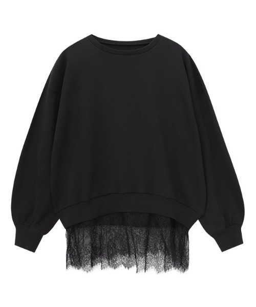 Pierrot(ピエロ)の「裾レースレイヤードスウェット(スウェット・レディース・ホワイト系その他/ブラック×ブラック/杢グレー・M/L/LL)」の6枚目の写真