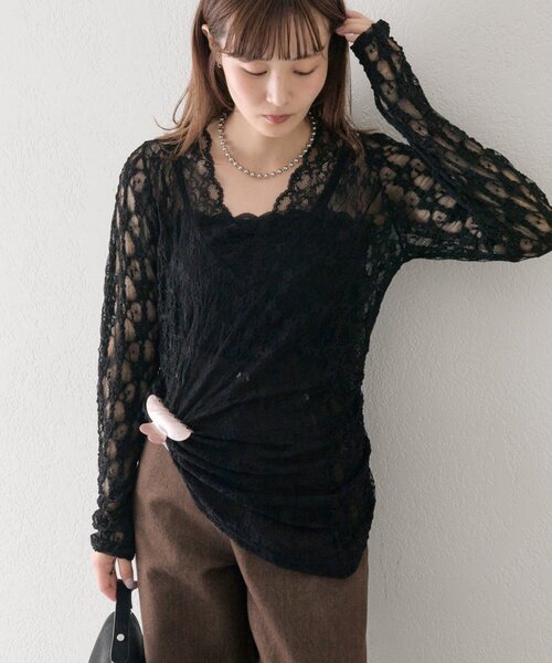 mystic(ミスティック)の「パネルVレースプルオーバー(Tシャツ/カットソー・レディース・オフホワイト/ブラック/ブラウン・FREE)」の19枚目の写真