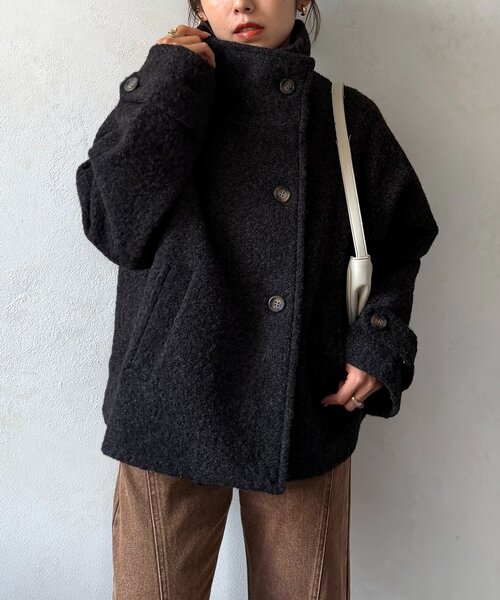 Thevon（ゼボン）の「リングボアスタンドネックコート（その他アウター・レディース・ネイビー/アイボリー/グリーン/チャコールグレー・FREE）」の3枚目の写真