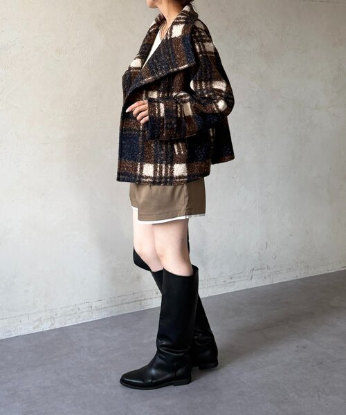 Thevon（ゼボン）の「リングボアスタンドネックコート（その他アウター・レディース・ネイビー/アイボリー/グリーン/チャコールグレー・FREE）」の15枚目の写真