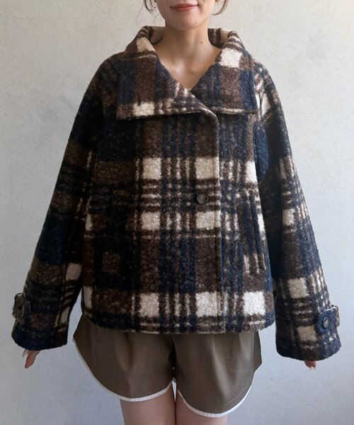 Thevon（ゼボン）の「リングボアスタンドネックコート（その他アウター・レディース・ネイビー/アイボリー/グリーン/チャコールグレー・FREE）」の20枚目の写真