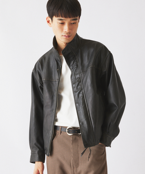 JOURNAL STANDARD relume(ジャーナルスタンダード レリューム)の「ラムレザー スタンドブルゾン(ライダースジャケット・メンズ・ブラック・LARGE/MEDIUM)」の5枚目の写真