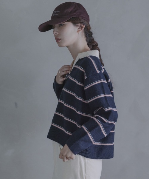 URBAN RESEARCH Sonny Label(アーバンリサーチサニーレーベル)の「ウールブレンドボーダーニットポロシャツ(ニット/セーター・レディース・グレー/ネイビー/バーガンディー・FREE)」の5枚目の写真