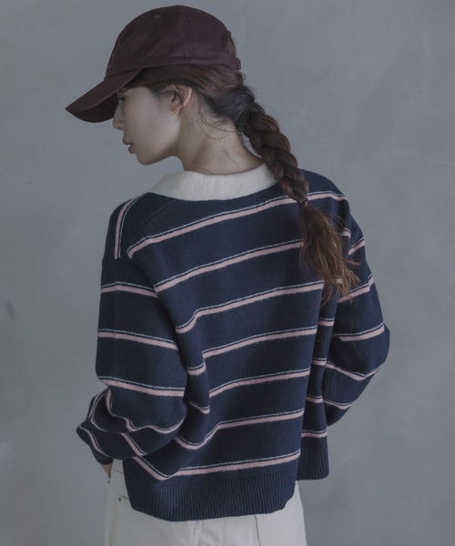 URBAN RESEARCH Sonny Label(アーバンリサーチサニーレーベル)の「ウールブレンドボーダーニットポロシャツ(ニット/セーター・レディース・グレー/ネイビー/バーガンディー・FREE)」の6枚目の写真