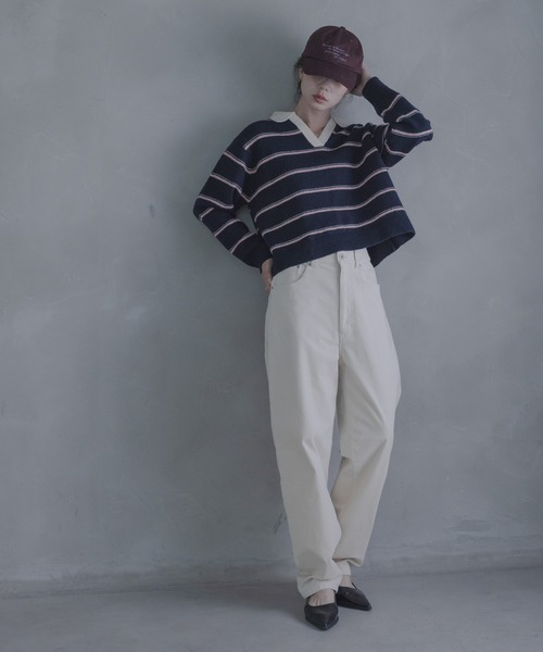 URBAN RESEARCH Sonny Label(アーバンリサーチサニーレーベル)の「ウールブレンドボーダーニットポロシャツ(ニット/セーター・レディース・グレー/ネイビー/バーガンディー・FREE)」の8枚目の写真