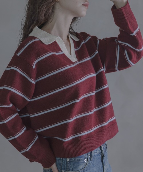 URBAN RESEARCH Sonny Label(アーバンリサーチサニーレーベル)の「ウールブレンドボーダーニットポロシャツ(ニット/セーター・レディース・グレー/ネイビー/バーガンディー・FREE)」の11枚目の写真