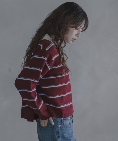 URBAN RESEARCH Sonny Label(アーバンリサーチサニーレーベル)の「ウールブレンドボーダーニットポロシャツ(ニット/セーター・レディース・グレー/ネイビー/バーガンディー・FREE)」の12枚目の写真