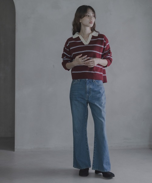 URBAN RESEARCH Sonny Label(アーバンリサーチサニーレーベル)の「ウールブレンドボーダーニットポロシャツ(ニット/セーター・レディース・グレー/ネイビー/バーガンディー・FREE)」の16枚目の写真