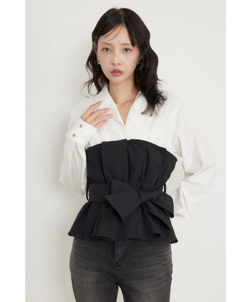 rienda(リエンダ)の「プリーツペプラムシャツトップス 秋服(シャツ/ブラウス・レディース・ダークブラウン/ブラック/ベージュ・FREE)」の6枚目の写真