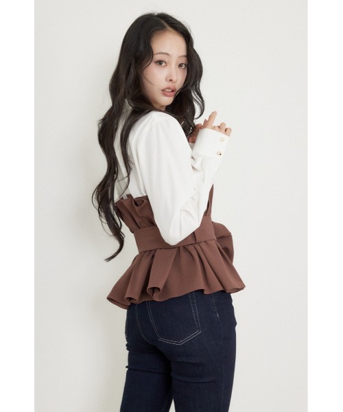 rienda(リエンダ)の「プリーツペプラムシャツトップス 秋服(シャツ/ブラウス・レディース・ダークブラウン/ブラック/ベージュ・FREE)」の15枚目の写真