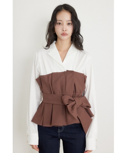 rienda(リエンダ)の「プリーツペプラムシャツトップス 秋服(シャツ/ブラウス・レディース・ダークブラウン/ブラック/ベージュ・FREE)」の16枚目の写真