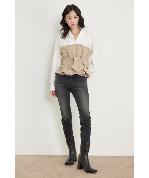 rienda(リエンダ)の「プリーツペプラムシャツトップス 秋服(シャツ/ブラウス・レディース・ダークブラウン/ブラック/ベージュ・FREE)」の17枚目の写真