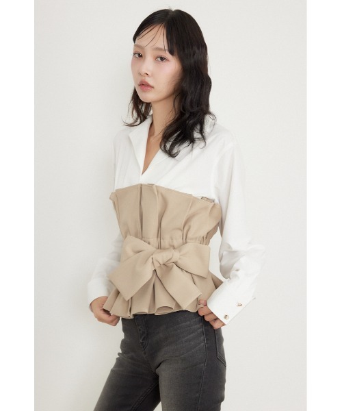 rienda(リエンダ)の「プリーツペプラムシャツトップス 秋服(シャツ/ブラウス・レディース・ダークブラウン/ブラック/ベージュ・FREE)」の21枚目の写真