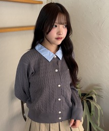 WEGO/【26年秋冬新作】金ボタン襟付きニットカーデ