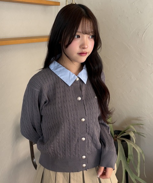 WEGO(ウィゴー)の「WEGO/【26年秋冬新作】金ボタン襟付きニットカーデ(カーディガン/ボレロ・レディース・ブラック/グレー/アイボリー・FREE)」の3枚目の写真