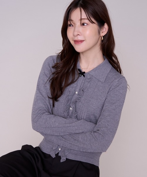 MISCH MASCH(ミッシュマッシュ)の「2026秋冬新作 フロントフリル長袖カーディガン(ニット/セーター・レディース・アイボリー/グレー・フリ-)」の8枚目の写真