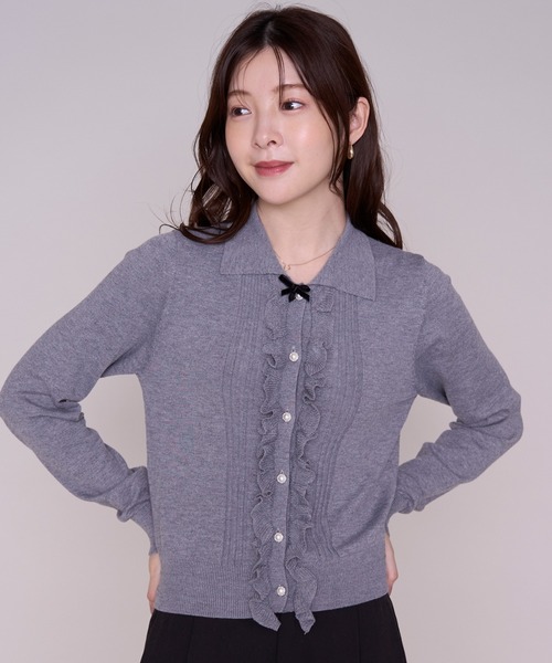 MISCH MASCH(ミッシュマッシュ)の「2026秋冬新作 フロントフリル長袖カーディガン(ニット/セーター・レディース・アイボリー/グレー・フリ-)」の12枚目の写真
