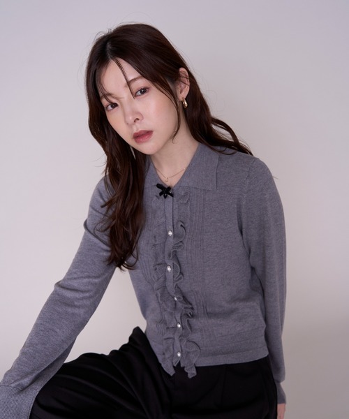 MISCH MASCH(ミッシュマッシュ)の「2026秋冬新作 フロントフリル長袖カーディガン(ニット/セーター・レディース・アイボリー/グレー・フリ-)」の13枚目の写真