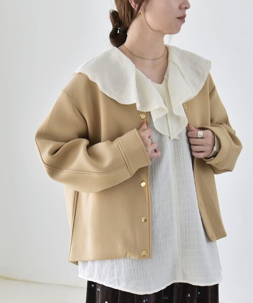 quaranciel(カランシエル)の「〈手洗い可能〉ダンボール ノーカラー コクーン ジャケット ブルゾン(ブルゾン・レディース・ベージュ/キャメル/ネイビー・ONE SIZE)」の18枚目の写真