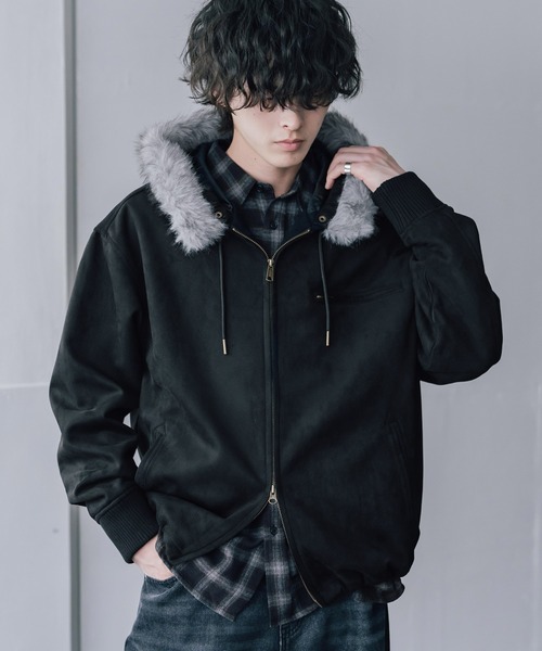 Rocky Monroe(ロッキーモンロー)の「オーバーサイズ PUレザー/フェイクスエード ファー付きダブルジップフードブルゾン N-2Bフライトジャケット(ブルゾン・メンズ・ブラウン/ブラウン系/ブラック/ブラック系・L/XL/M)」の10枚目の写真