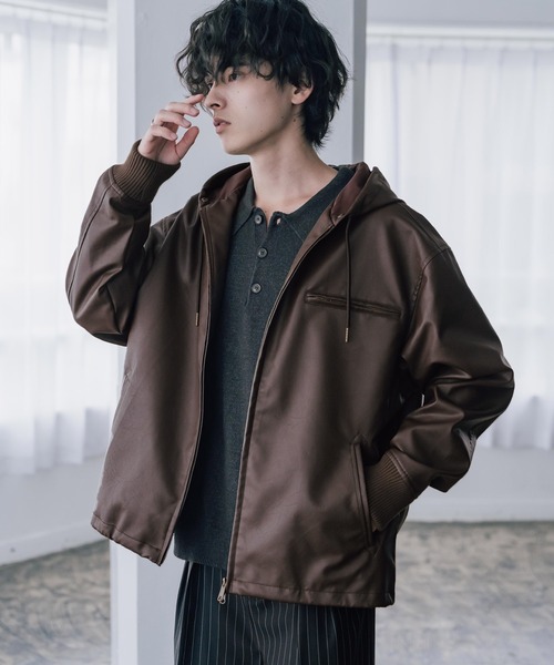 Rocky Monroe(ロッキーモンロー)の「オーバーサイズ PUレザー/フェイクスエード ファー付きダブルジップフードブルゾン N-2Bフライトジャケット(ブルゾン・メンズ・ブラウン/ブラウン系/ブラック/ブラック系・L/XL/M)」の22枚目の写真