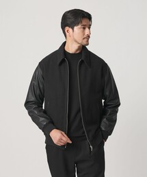 【WEB限定 WARDROBE SMART】ブラックメルトン レザーライク ジップ ブルゾン