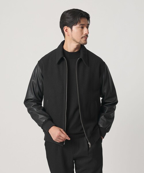 WEB限定 WARDROBE SMART】ブラックメルトン レザーライク ジップ
