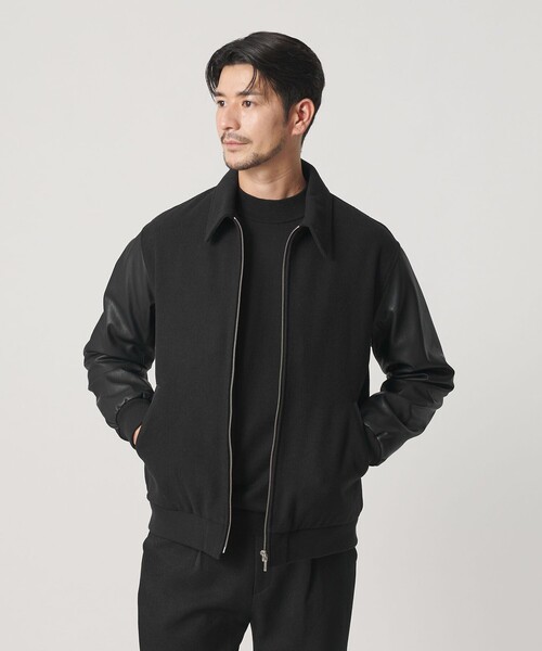 WEB限定 WARDROBE SMART】ブラックメルトン レザーライク ジップ